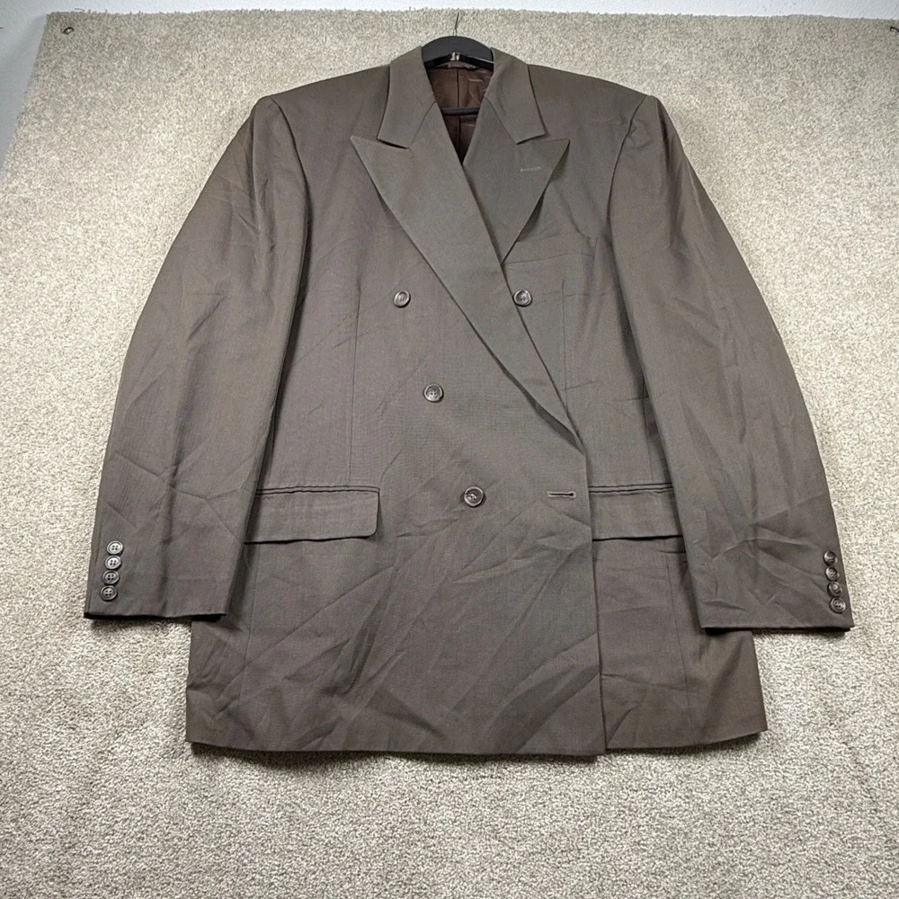 Patrick James Mens 44L Brown Double Breasted Blazer Suit Jacket Wool